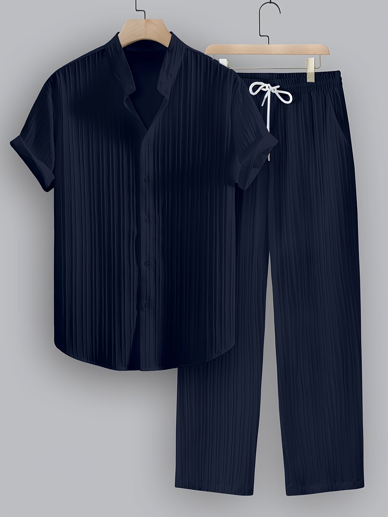 Grant | Men's Pleated Stand Collar Two-Piece Set
