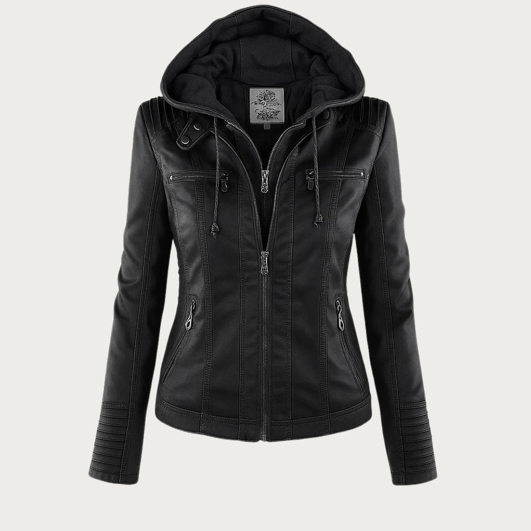 Paige | Hooded Moto Jacket with Zip Pockets