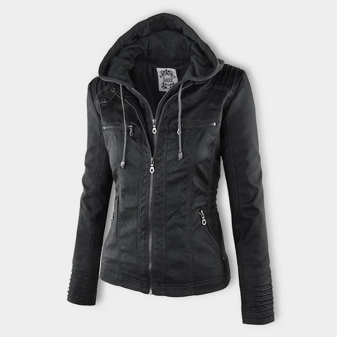 Paige | Hooded Moto Jacket with Zip Pockets