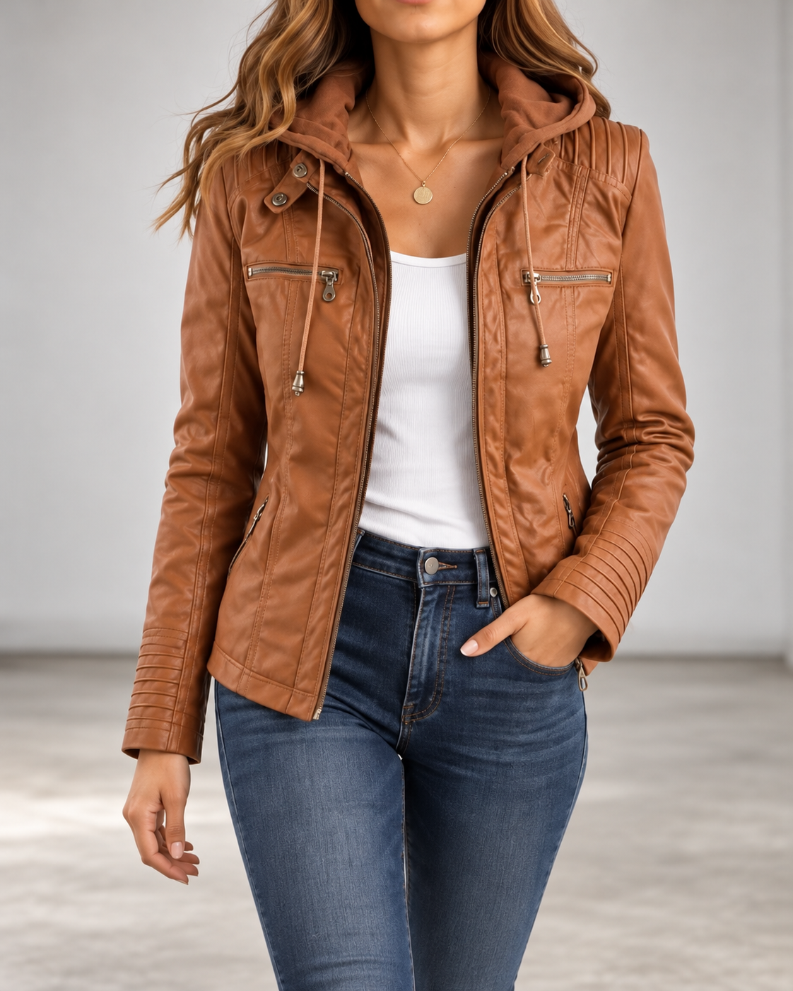 Paige | Hooded Moto Jacket with Zip Pockets