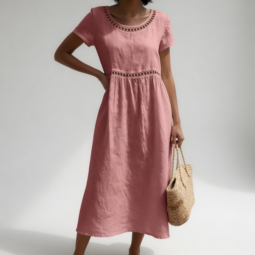 Livia | Embroidered Linen-Blend Dress