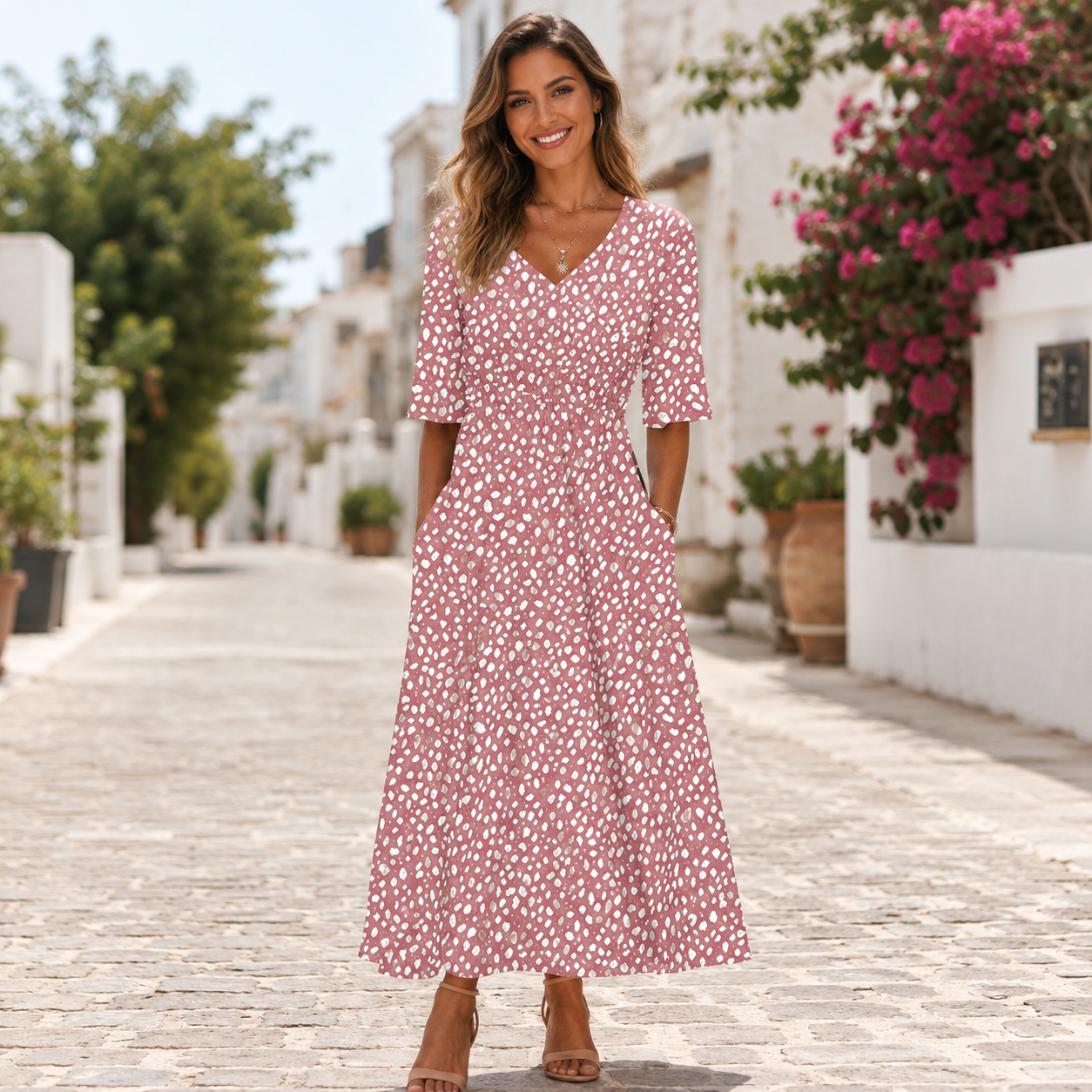 Francesca | Elegant Midi Dress with Tummy-Concealing Design