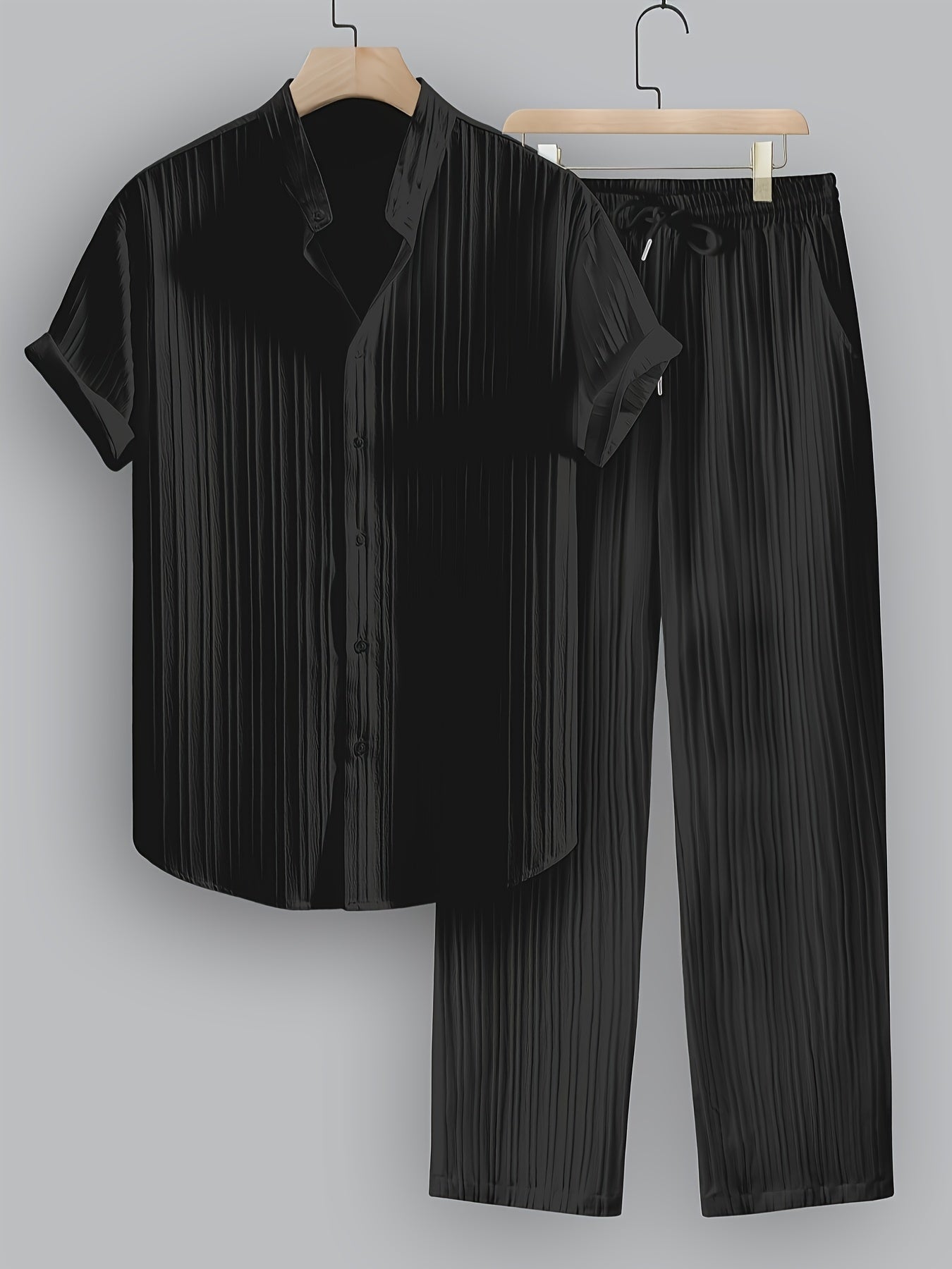 Grant | Men's Pleated Stand Collar Two-Piece Set