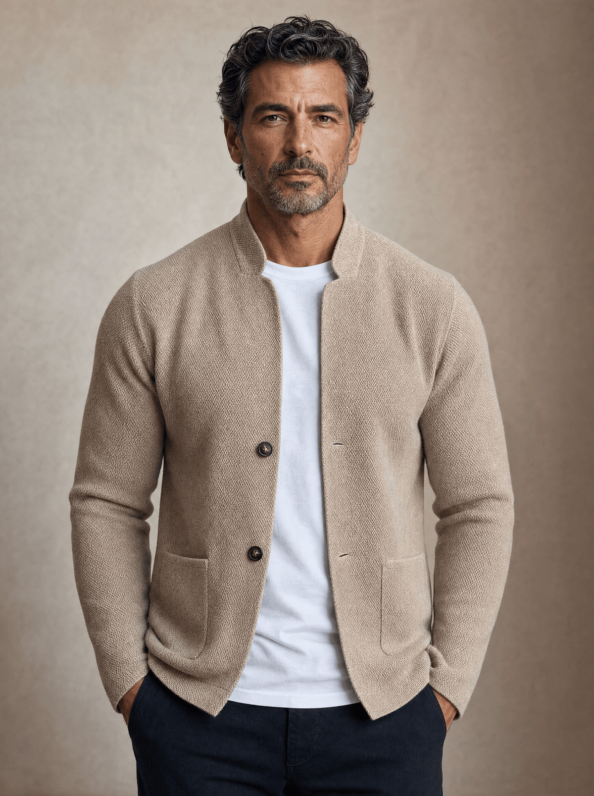 Omar | Mandarin-Collar Blazer with Patch Pockets