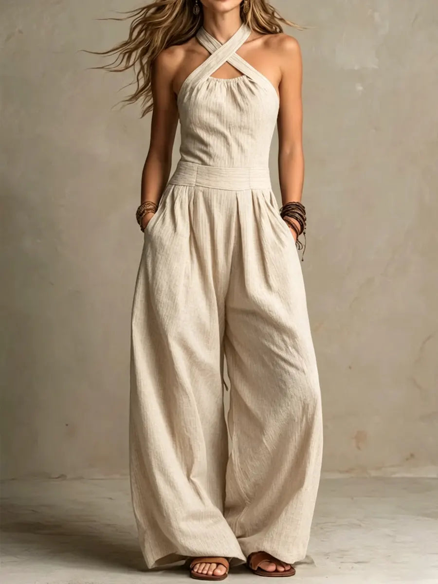 Selena | Cross-Halter Wide-Leg Jumpsuit
