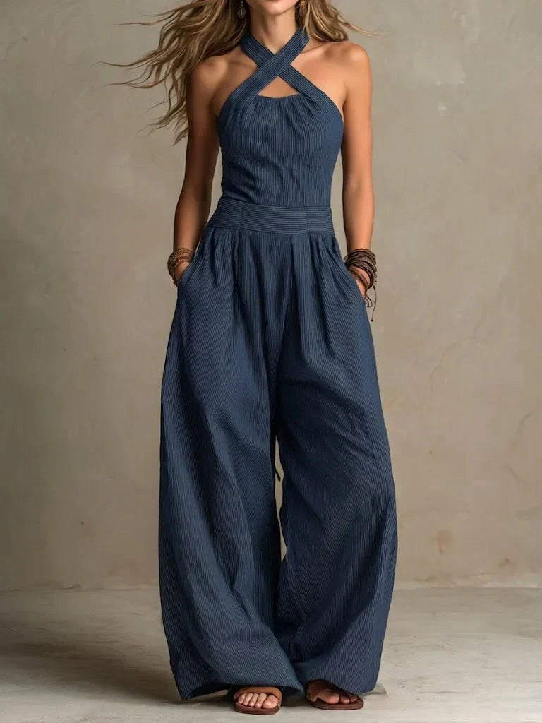 Selena | Cross-Halter Wide-Leg Jumpsuit