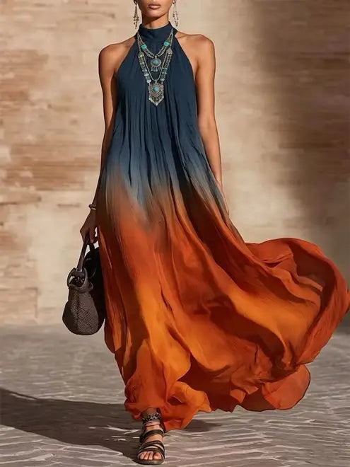 Paula | Ombre Halter & V-Neck Maxi Dress